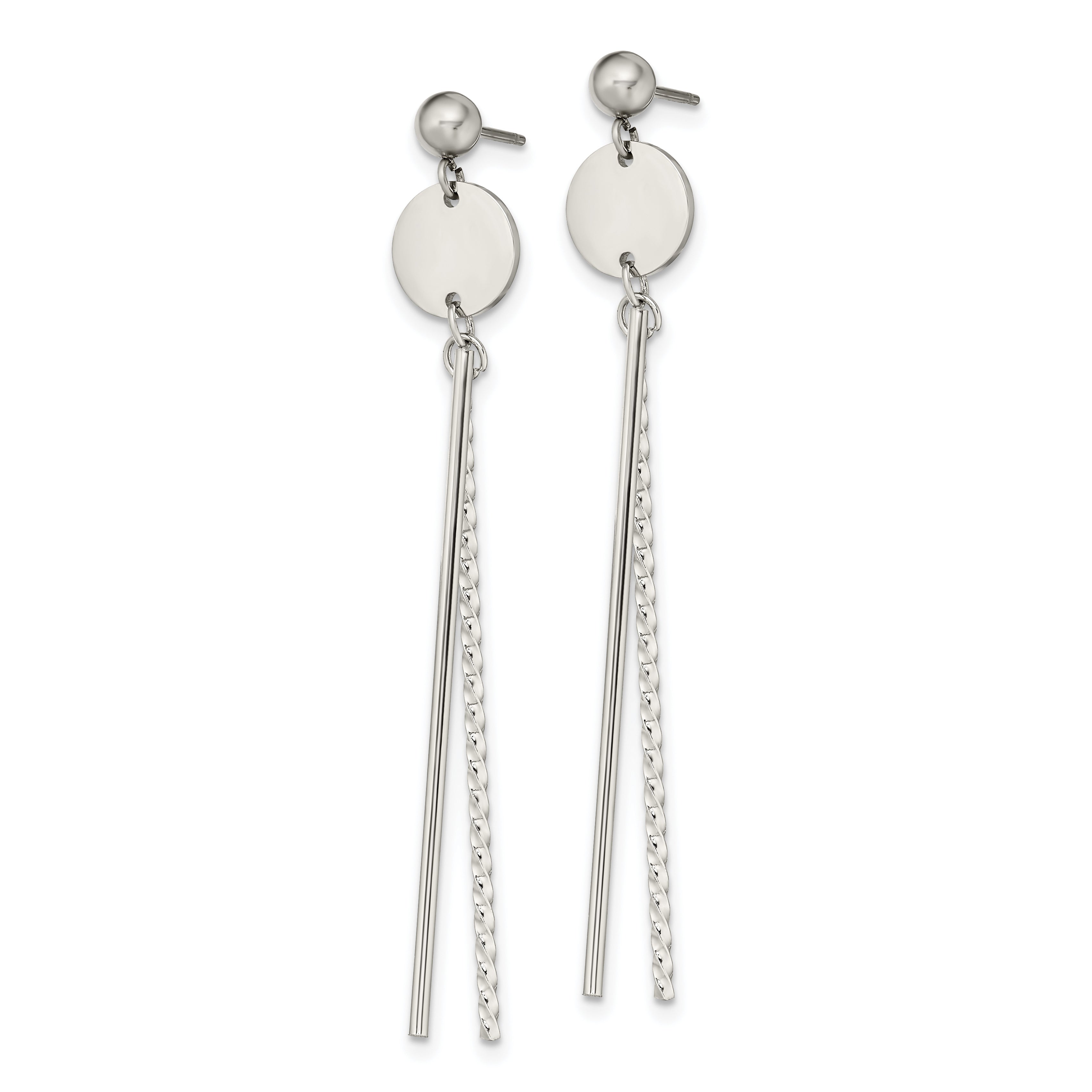 Chisel Stainless Steel Polished Disc and Bars Post Dangle Earrings