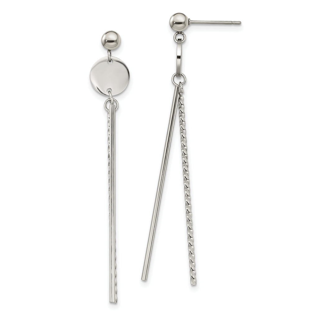 Chisel Stainless Steel Polished Disc and Bars Post Dangle Earrings