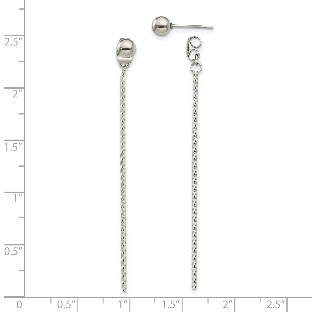 Chisel Stainless Steel Polished Bar Front and Back Post Dangle Earrings