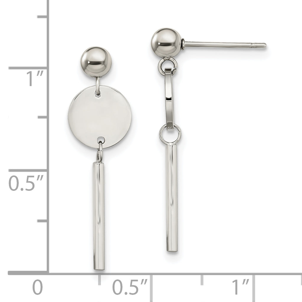Chisel Stainless Steel Polished Disc with Bar Post Dangle Earrings