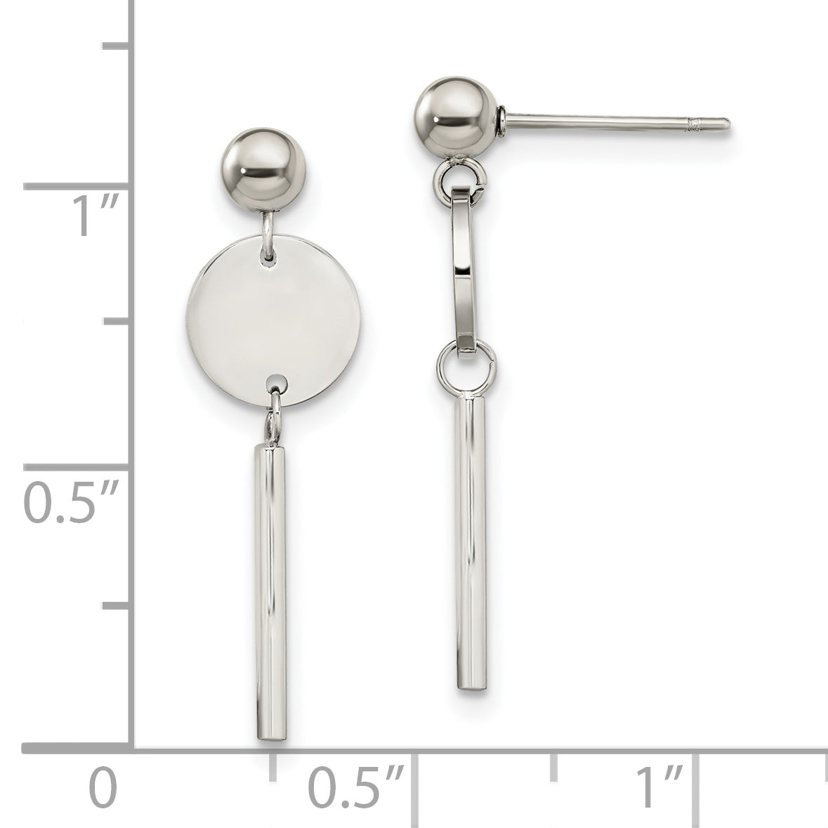 Chisel Stainless Steel Polished Disc with Bar Post Dangle Earrings