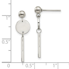 Chisel Stainless Steel Polished Disc with Bar Post Dangle Earrings