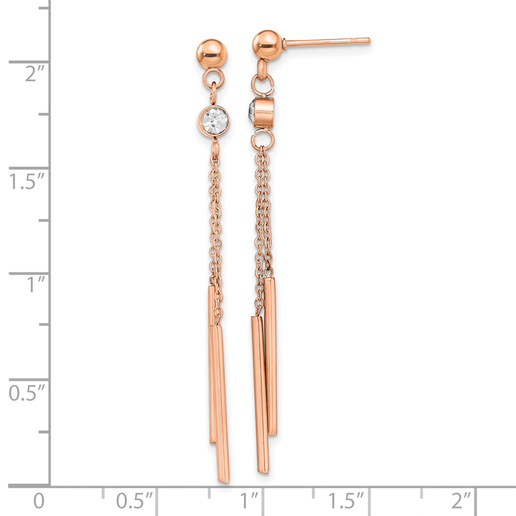 Chisel Stainless Steel Polished Rose IP-plated with Crystal Bar Post Dangle Earrings