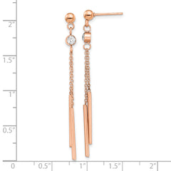 Chisel Stainless Steel Polished Rose IP-plated with Crystal Bar Post Dangle Earrings