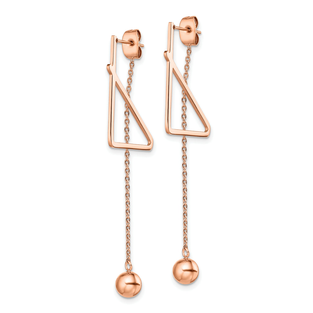 Chisel Stainless Steel Polished Rose IP-plated Front and Back Post Ball Dangle Earrings