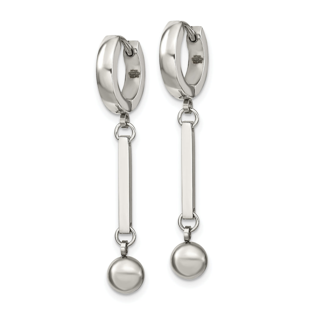 Chisel Stainless Steel Polished with Bar and Ball Dangle Hinged Hoop Earrings