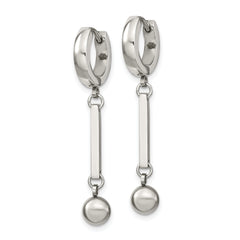 Chisel Stainless Steel Polished with Bar and Ball Dangle Hinged Hoop Earrings