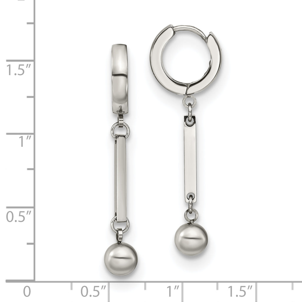 Chisel Stainless Steel Polished with Bar and Ball Dangle Hinged Hoop Earrings