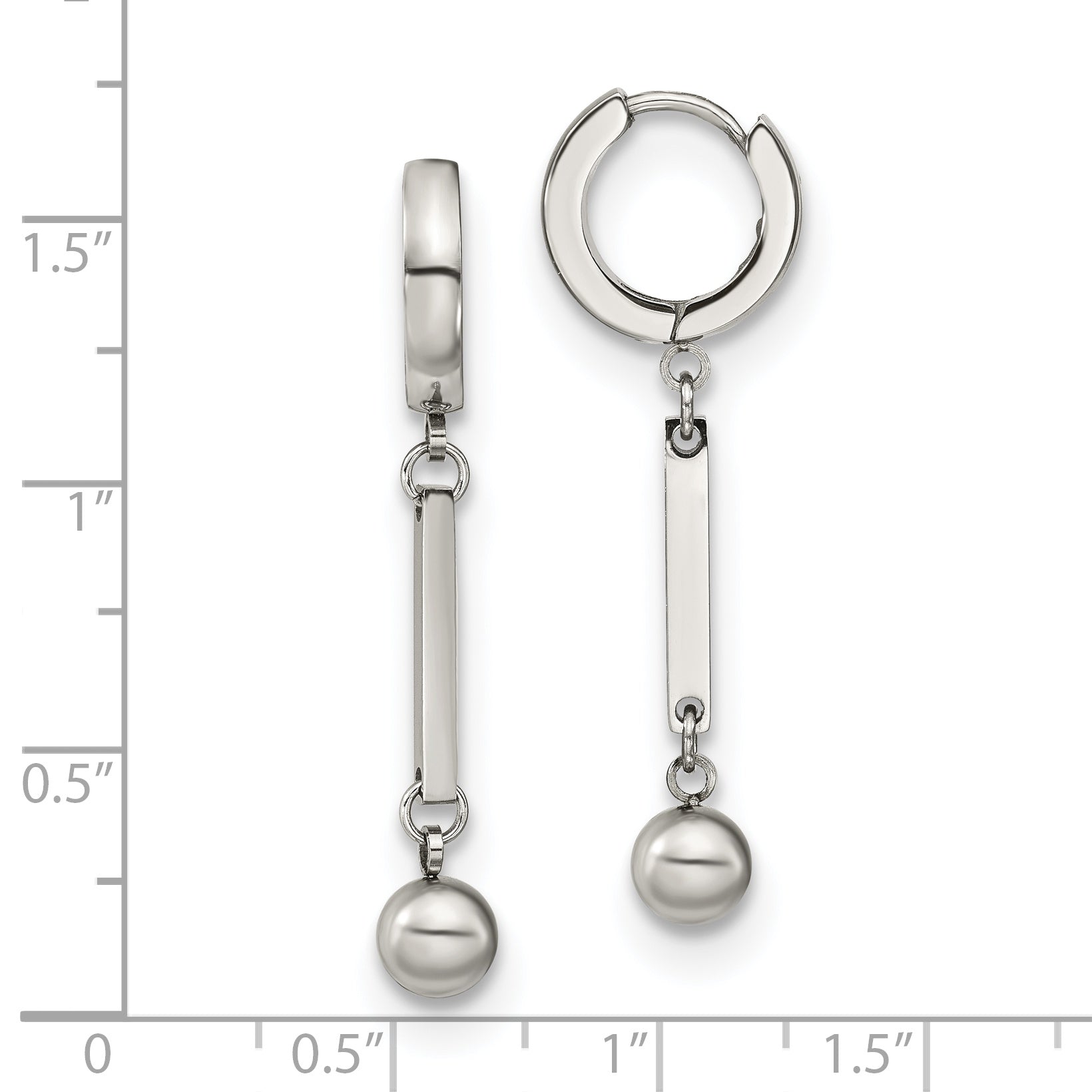 Chisel Stainless Steel Polished with Bar and Ball Dangle Hinged Hoop Earrings