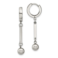Chisel Stainless Steel Polished with Bar and Ball Dangle Hinged Hoop Earrings
