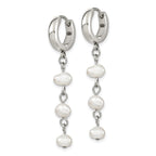 Chisel Stainless Steel Polished with Freshwater Cultured Pearl Dangle Hinged Hoop Earrings