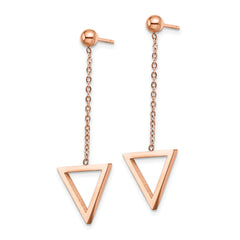 Chisel Stainless Steel Polished Rose IP-plated Triangle Post Dangle Earrings