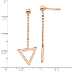 Chisel Stainless Steel Polished Rose IP-plated Triangle Post Dangle Earrings