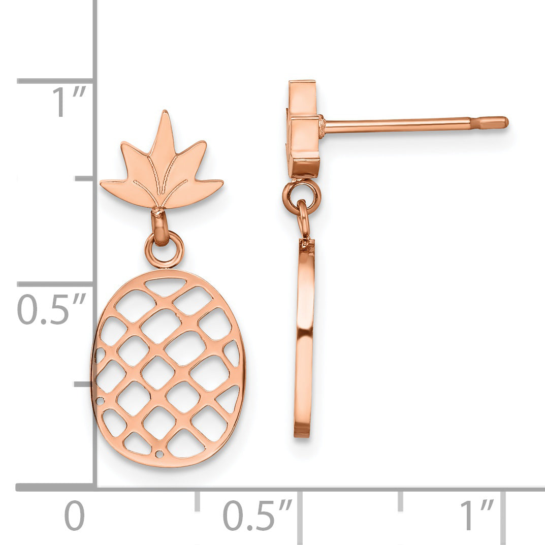 Chisel Stainless Steel Polished Rose IP-plated Pineapple Post Dangle Earrings
