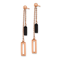 Chisel Stainless Steel Polished Black and Rose IP-plated Post Dangle Earrings