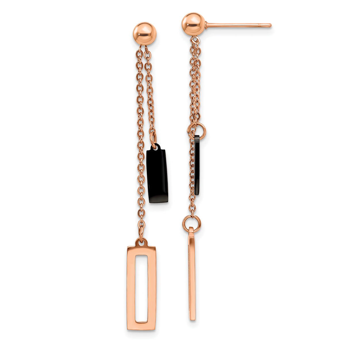 Chisel Stainless Steel Polished Black and Rose IP-plated Post Dangle Earrings