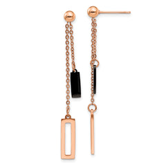 Chisel Stainless Steel Polished Black and Rose IP-plated Post Dangle Earrings