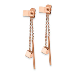 Chisel Stainless Steel Polished Rose IP-plated Front and Back Post Dangle Earrings