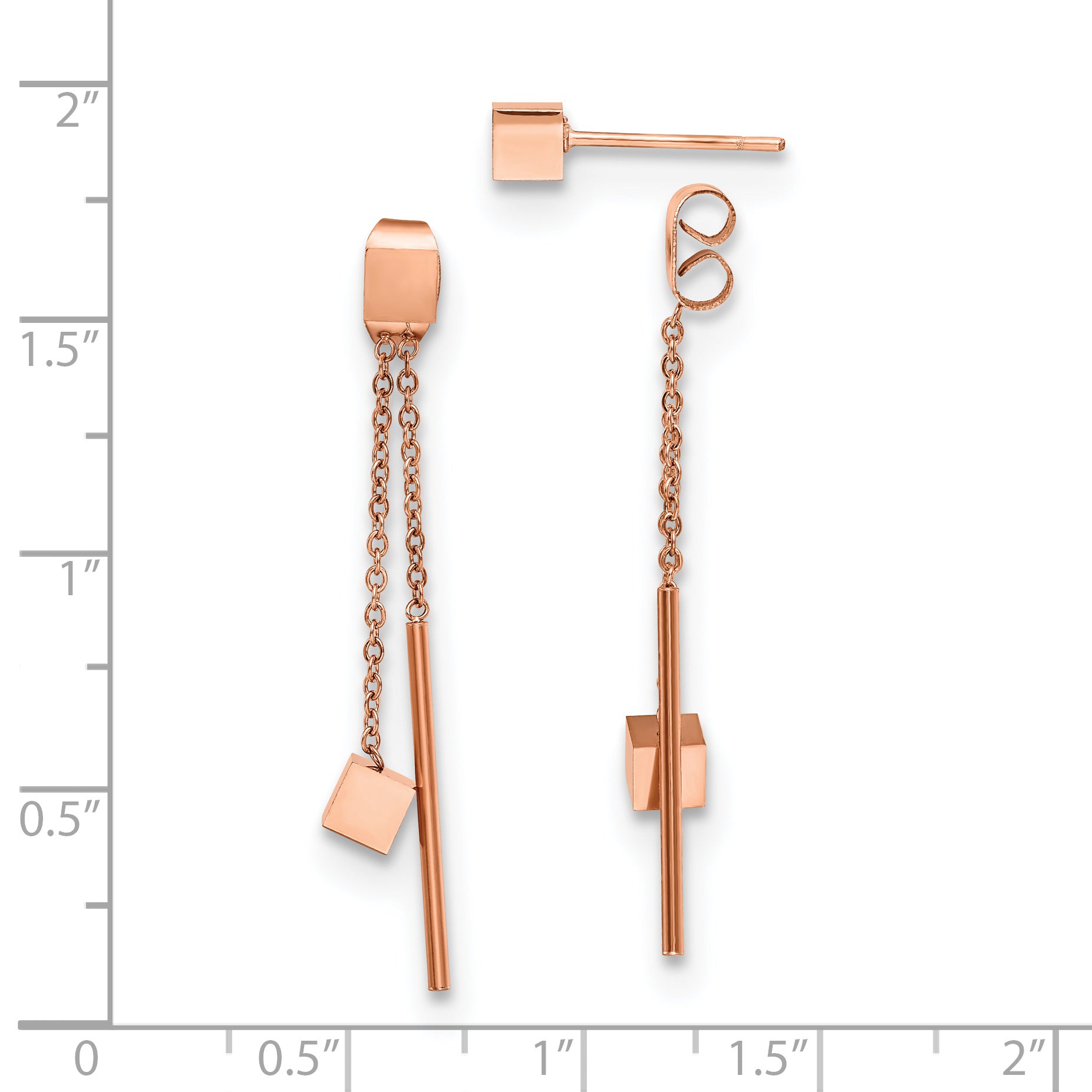 Chisel Stainless Steel Polished Rose IP-plated Front and Back Post Dangle Earrings