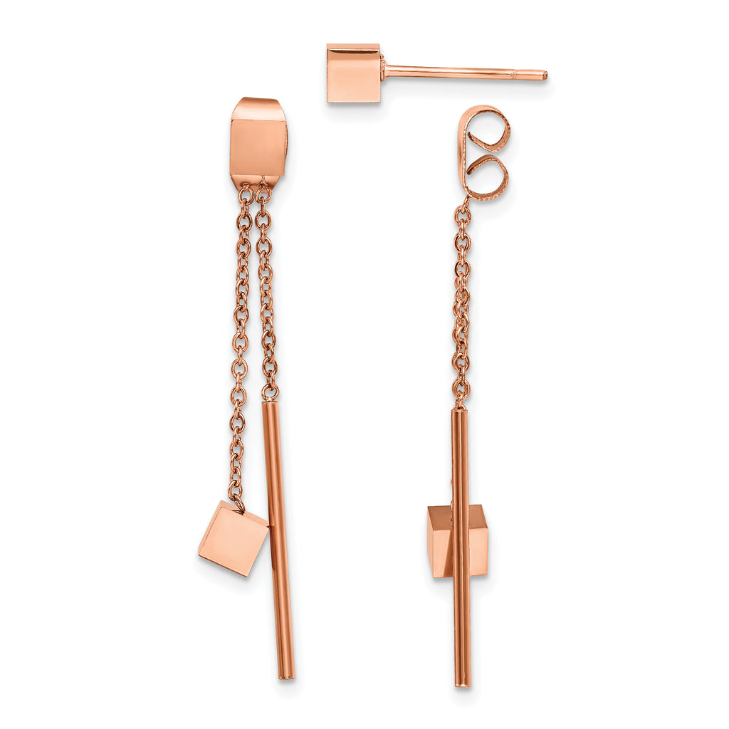 Chisel Stainless Steel Polished Rose IP-plated Front and Back Post Dangle Earrings