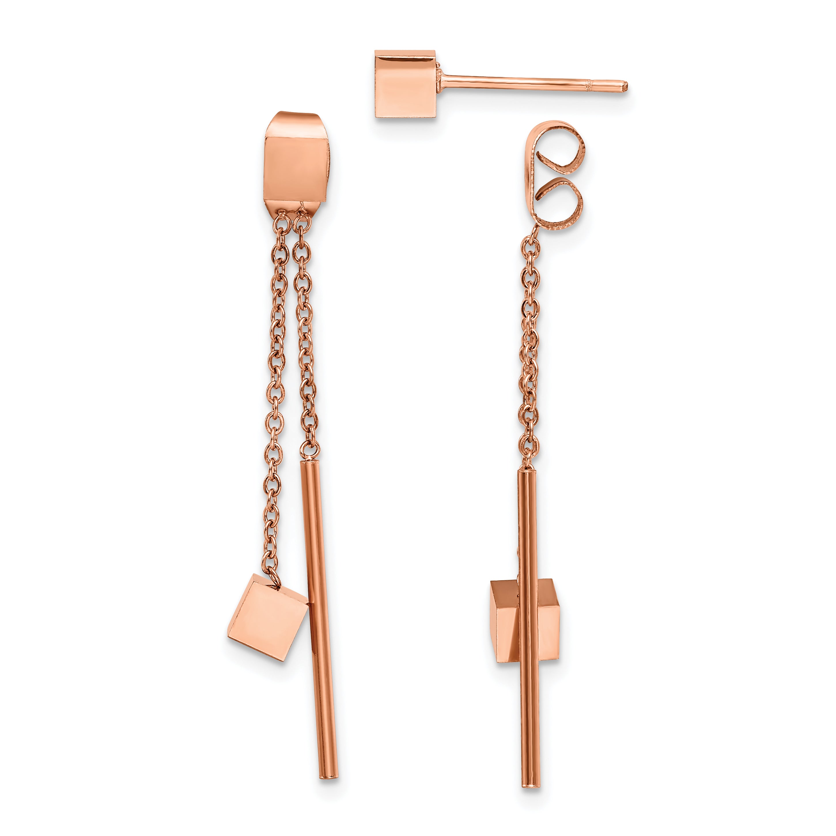 Chisel Stainless Steel Polished Rose IP-plated Front and Back Post Dangle Earrings
