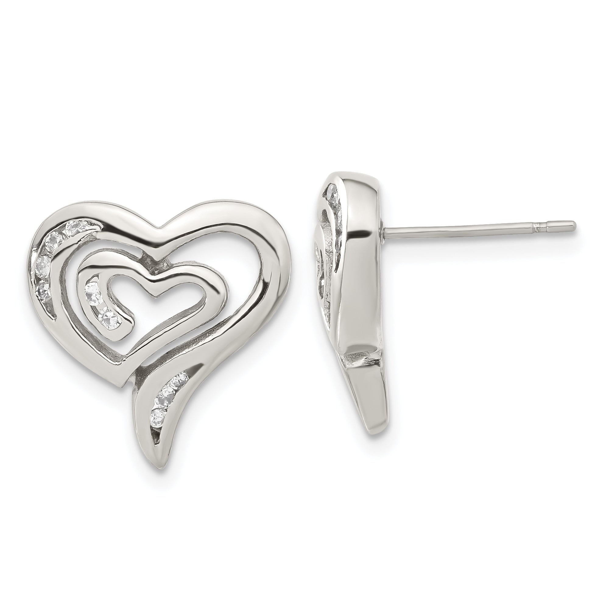 Stainless Steel CZ Heart Earrings