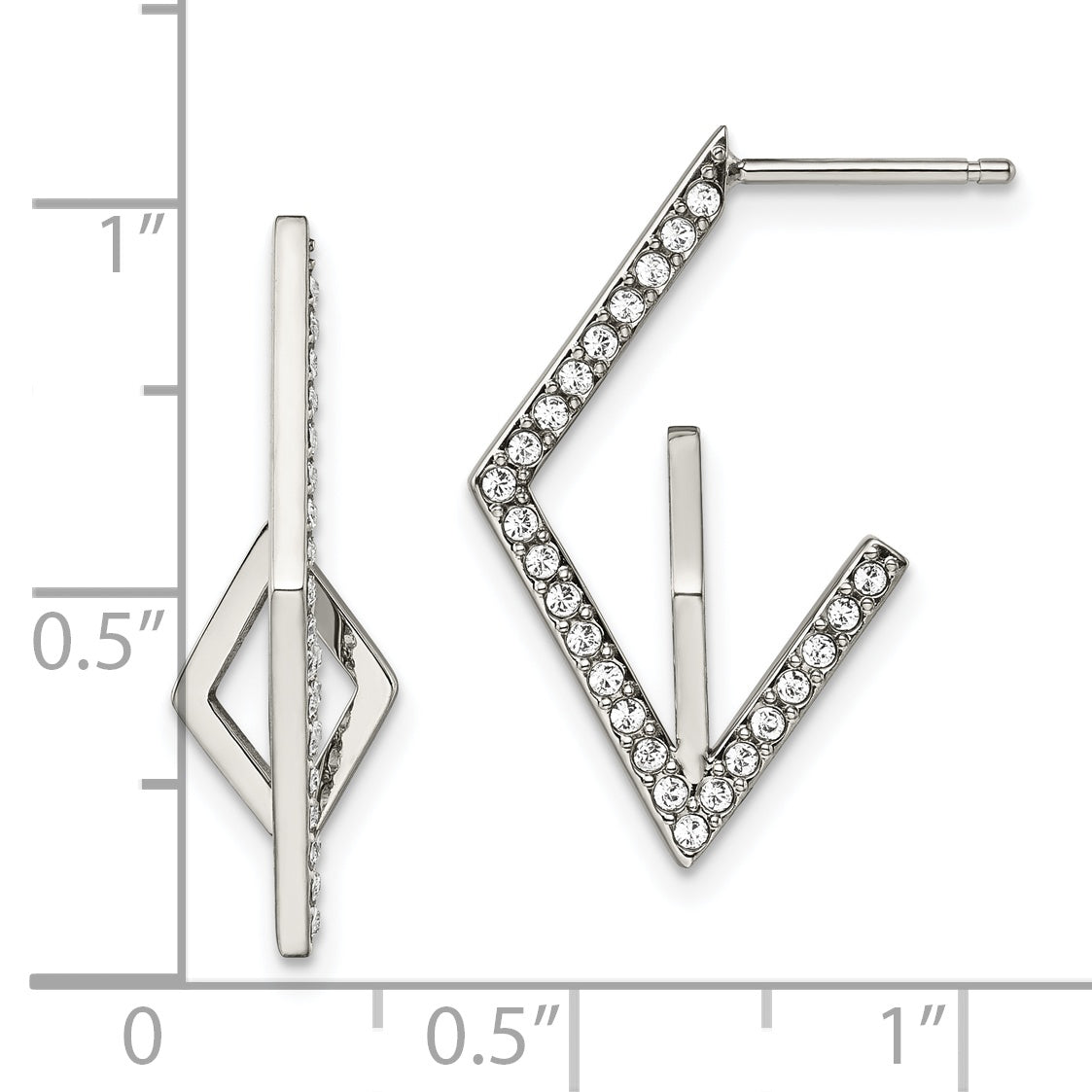 Stainless Steel Polished with Crystal Post Geometric Earrings