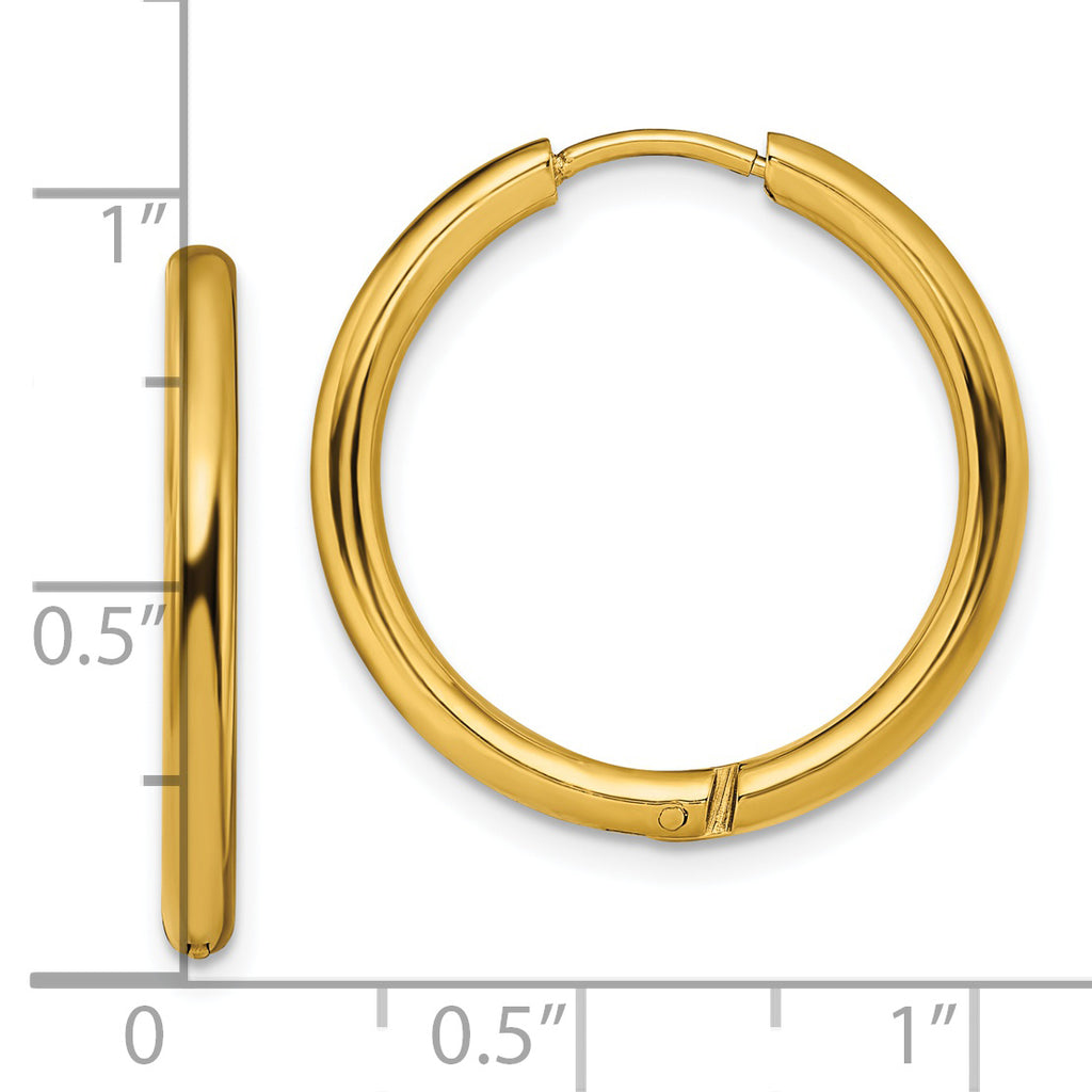 Chisel Stainless Steel Polished Yellow IP-plated 2.5mm Hinged Hoop Earrings