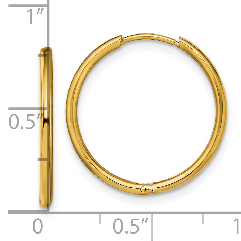 Chisel Stainless Steel Polished Yellow IP-plated 1.6mm Hinged Hoop Earrings