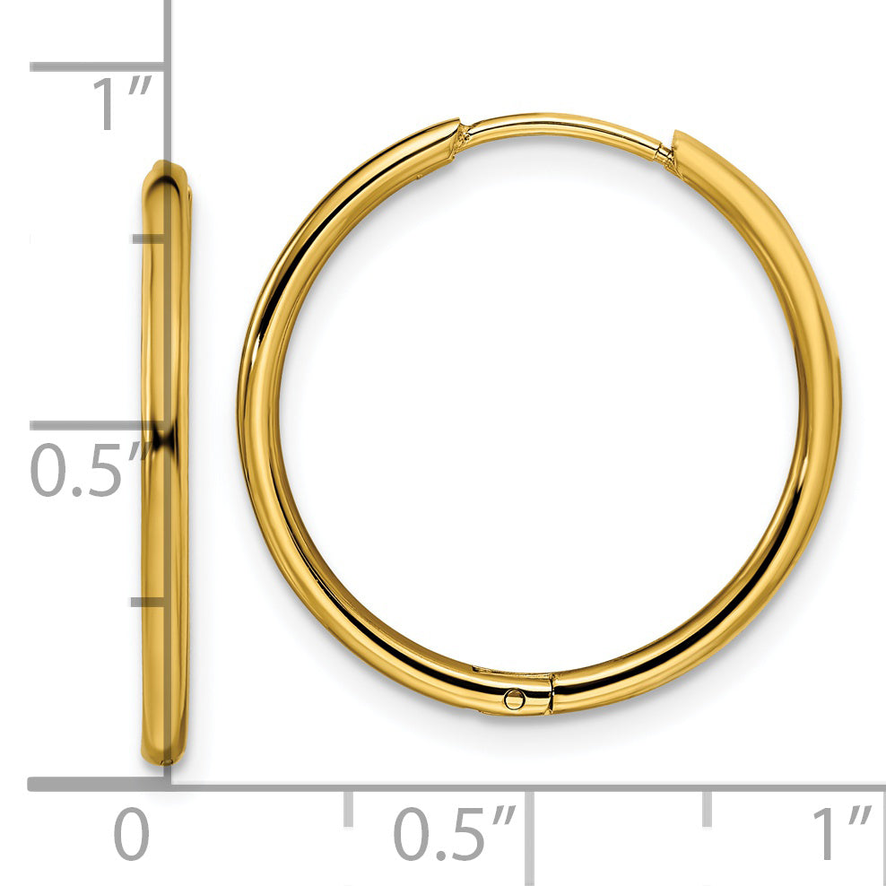 Chisel Stainless Steel Polished Yellow IP-plated 1.6mm Hinged Hoop Earrings