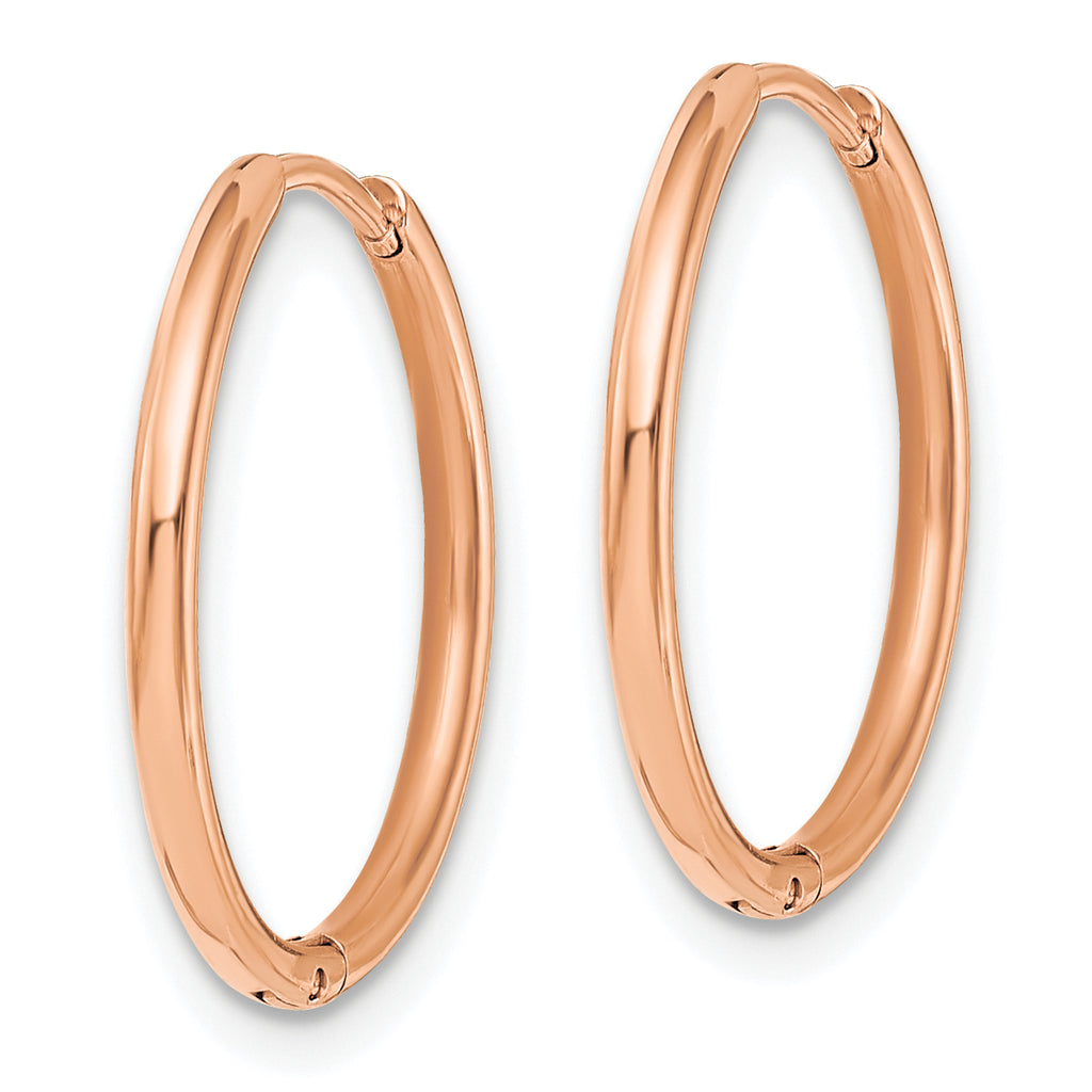 Chisel Stainless Steel Polished Rose IP-plated 1.6mm Hinged Hoop Earrings