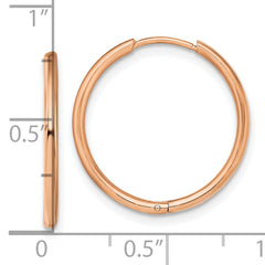 Chisel Stainless Steel Polished Rose IP-plated 1.6mm Hinged Hoop Earrings