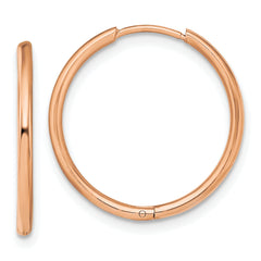 Chisel Stainless Steel Polished Rose IP-plated 1.6mm Hinged Hoop Earrings