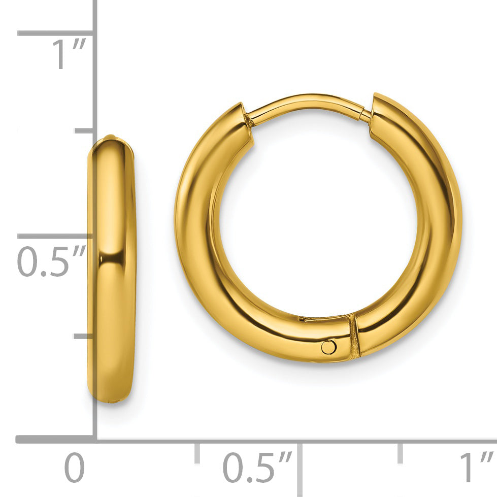 Chisel Stainless Steel Polished Yellow IP-plated 3mm Hinged Hoop Earrings