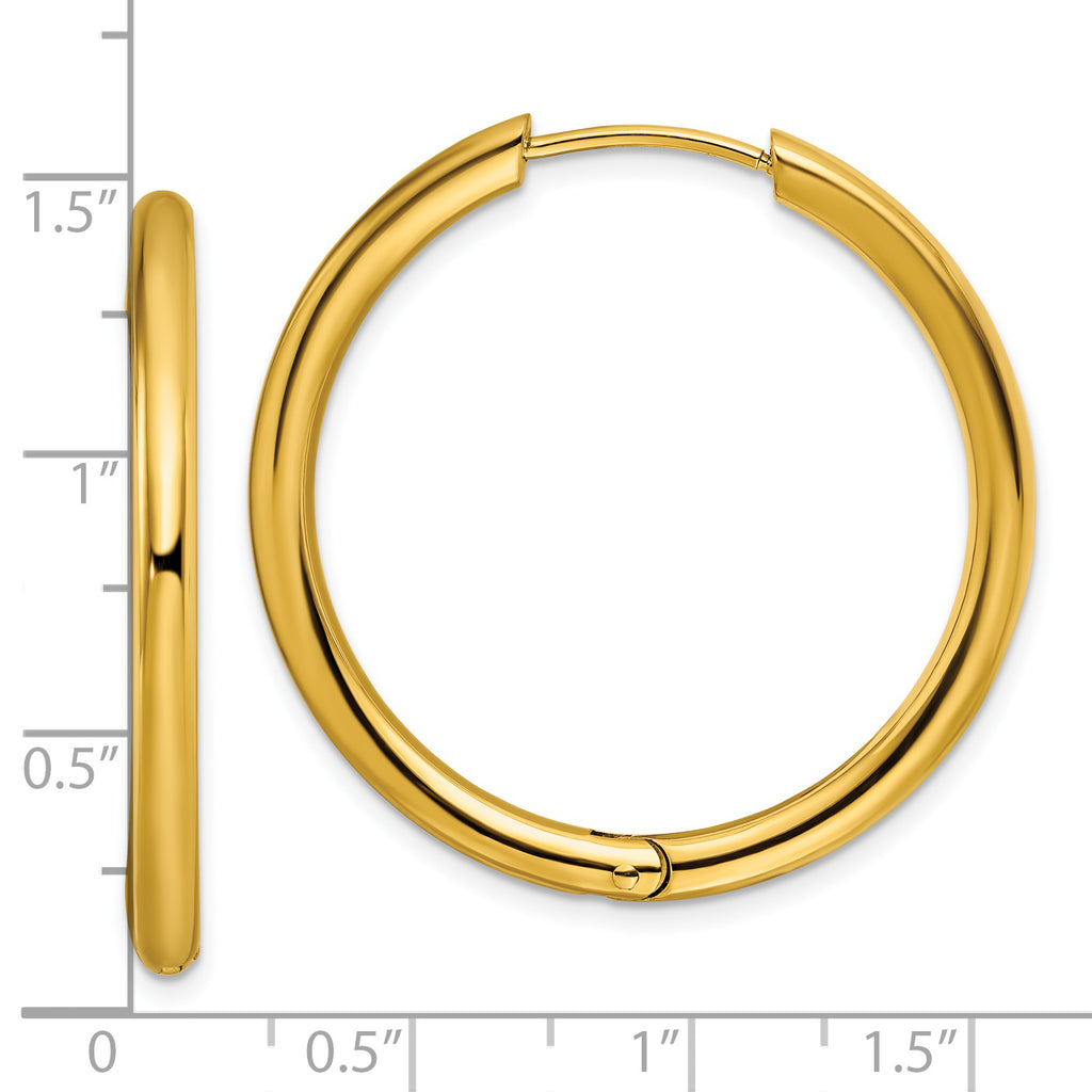 Chisel Stainless Steel Polished Yellow IP-plated 3mm Hinged Hoop Earrings