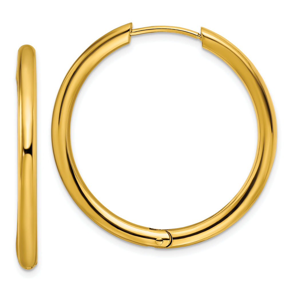 Chisel Stainless Steel Polished Yellow IP-plated 3mm Hinged Hoop Earrings