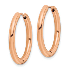Chisel Stainless Steel Polished Rose IP-plated 3mm Hinged Hoop Earrings