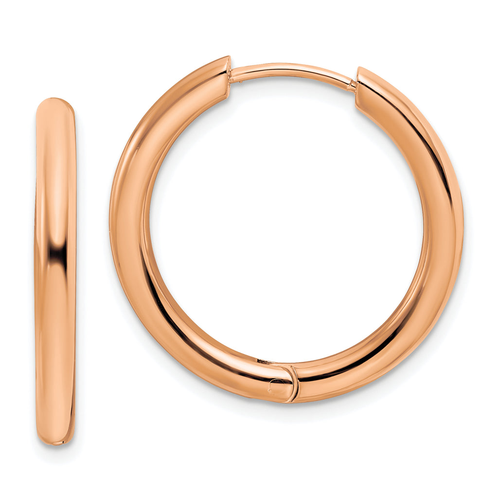 Chisel Stainless Steel Polished Rose IP-plated 3mm Hinged Hoop Earrings