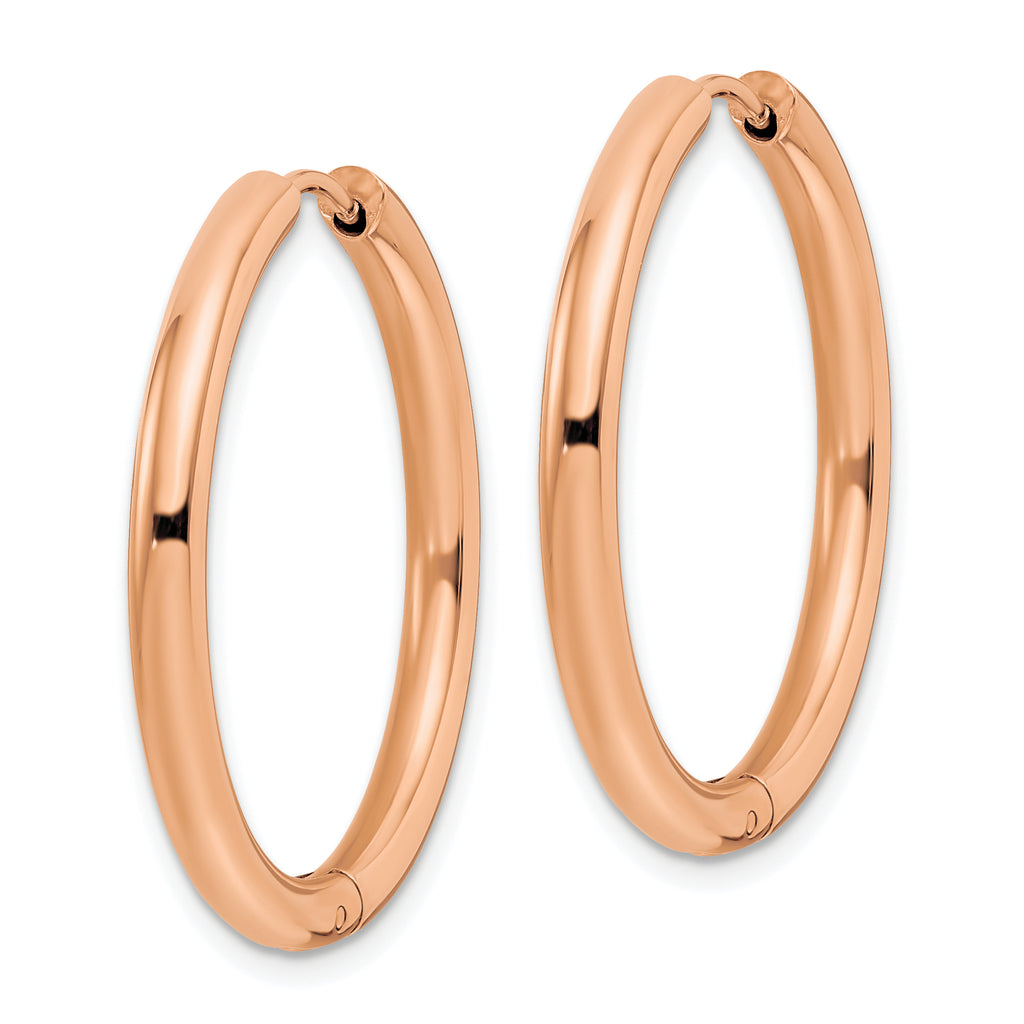 Chisel Stainless Steel Polished Rose IP-plated 3mm Hinged Hoop Earrings