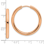 Chisel Stainless Steel Polished Rose IP-plated 3mm Hinged Hoop Earrings