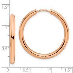 Chisel Stainless Steel Polished Rose IP-plated 3mm Hinged Hoop Earrings