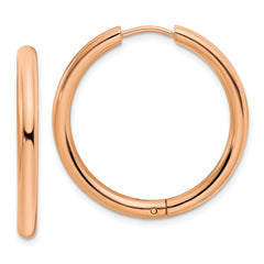 Chisel Stainless Steel Polished Rose IP-plated 3mm Hinged Hoop Earrings