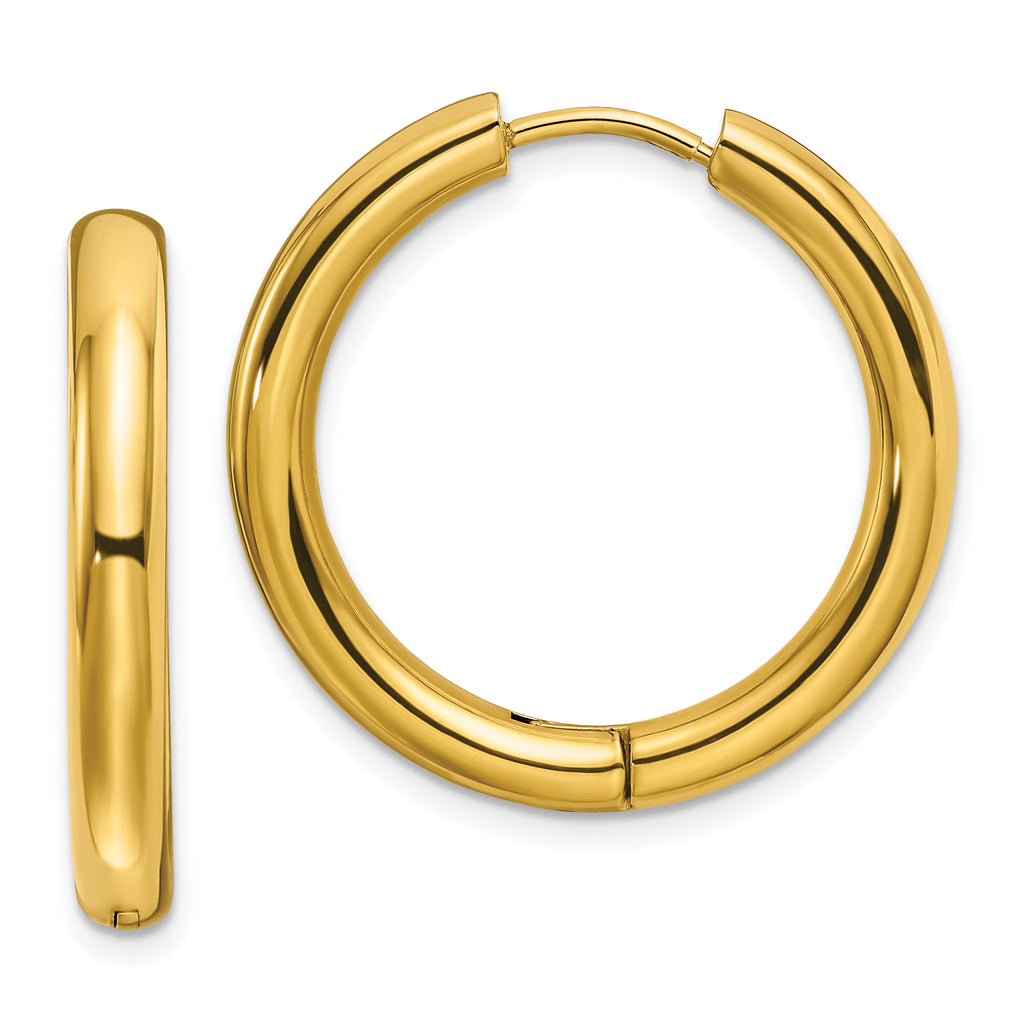 Chisel Stainless Steel Polished Yellow IP-plated 3.5mm Hinged Hoop Earrings