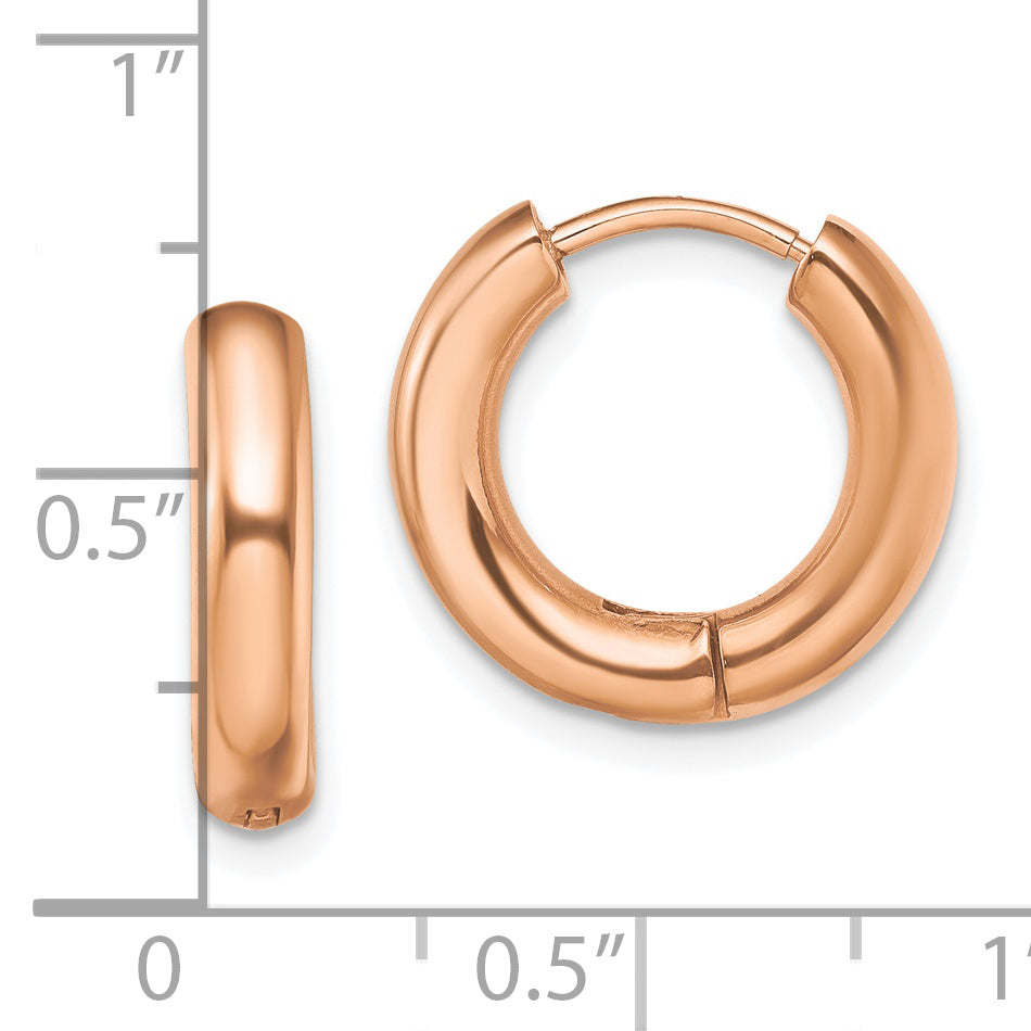 Chisel Stainless Steel Polished Rose IP-plated 3.5mm Hinged Hoop Earrings