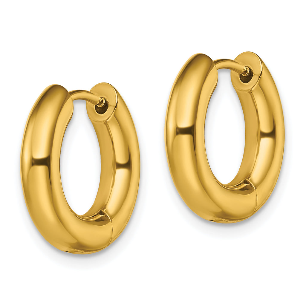 Chisel Stainless Steel Polished Yellow IP-plated 4mm Hinged Hoop  Earrings