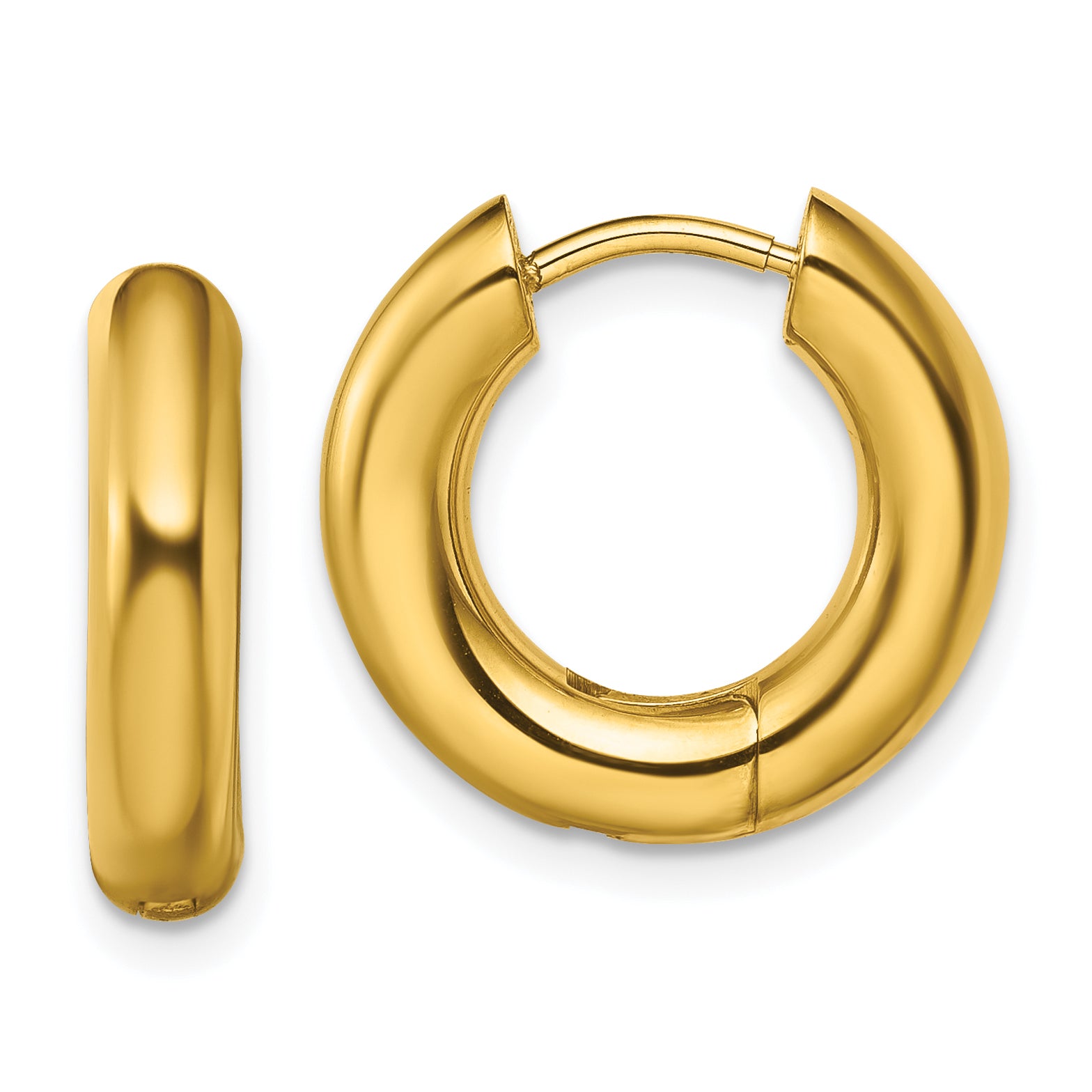Chisel Stainless Steel Polished Yellow IP-plated 4mm Hinged Hoop  Earrings