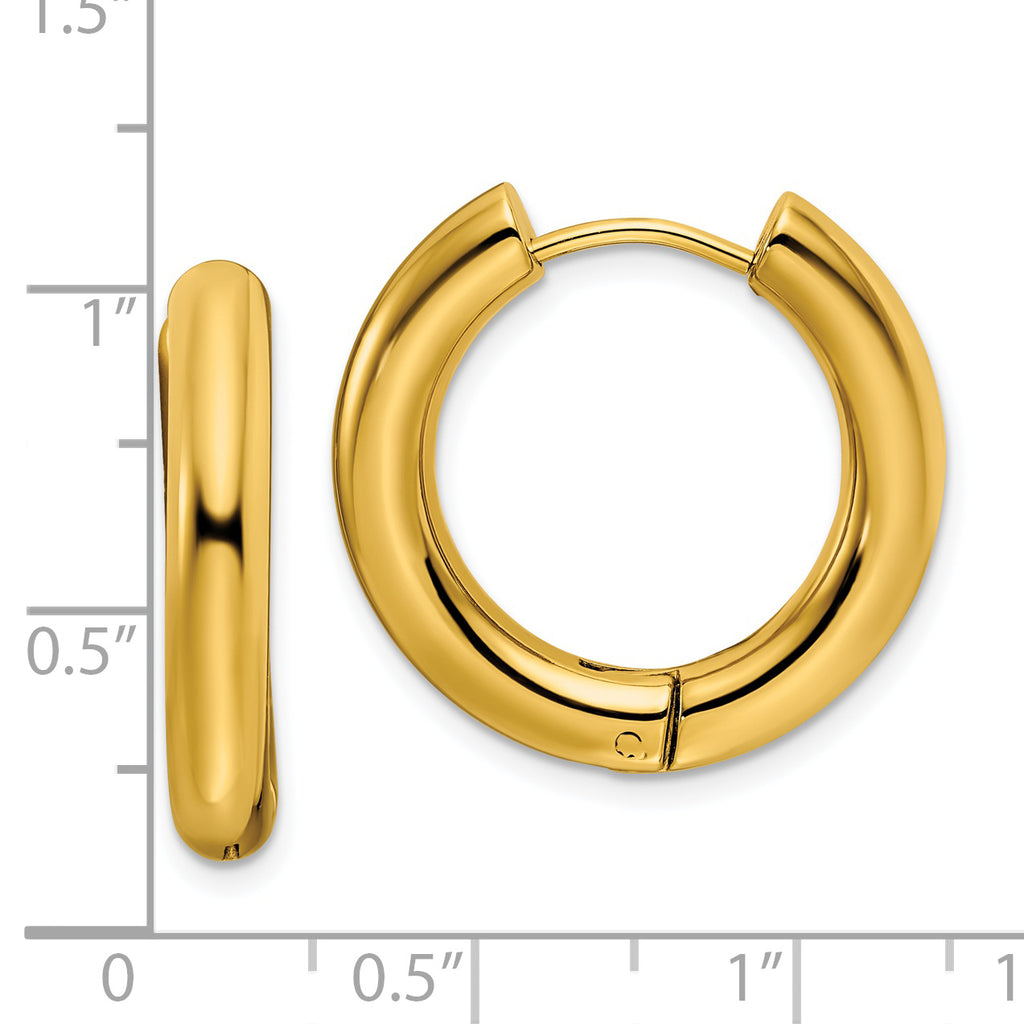 Chisel Stainless Steel Polished Yellow IP-plated 4mm Hinged Hoop Earrings