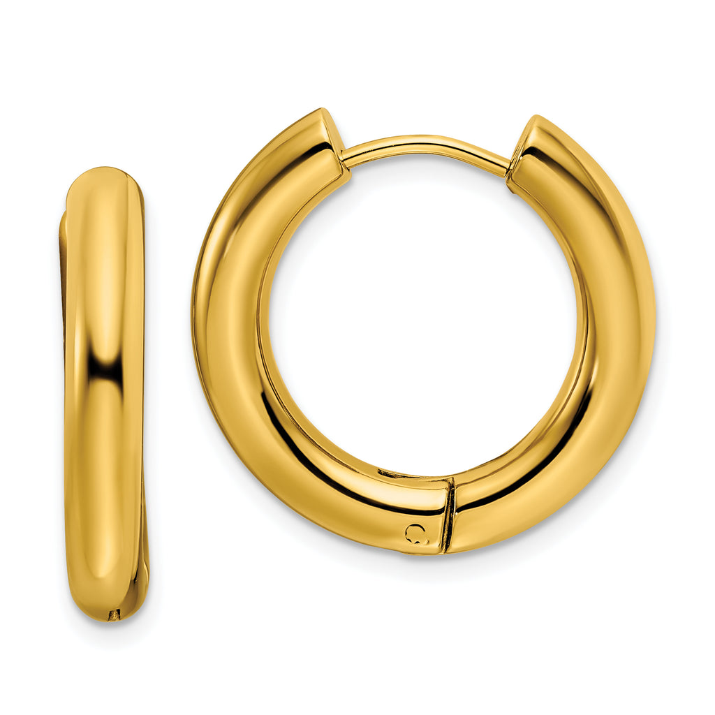 Chisel Stainless Steel Polished Yellow IP-plated 4mm Hinged Hoop Earrings