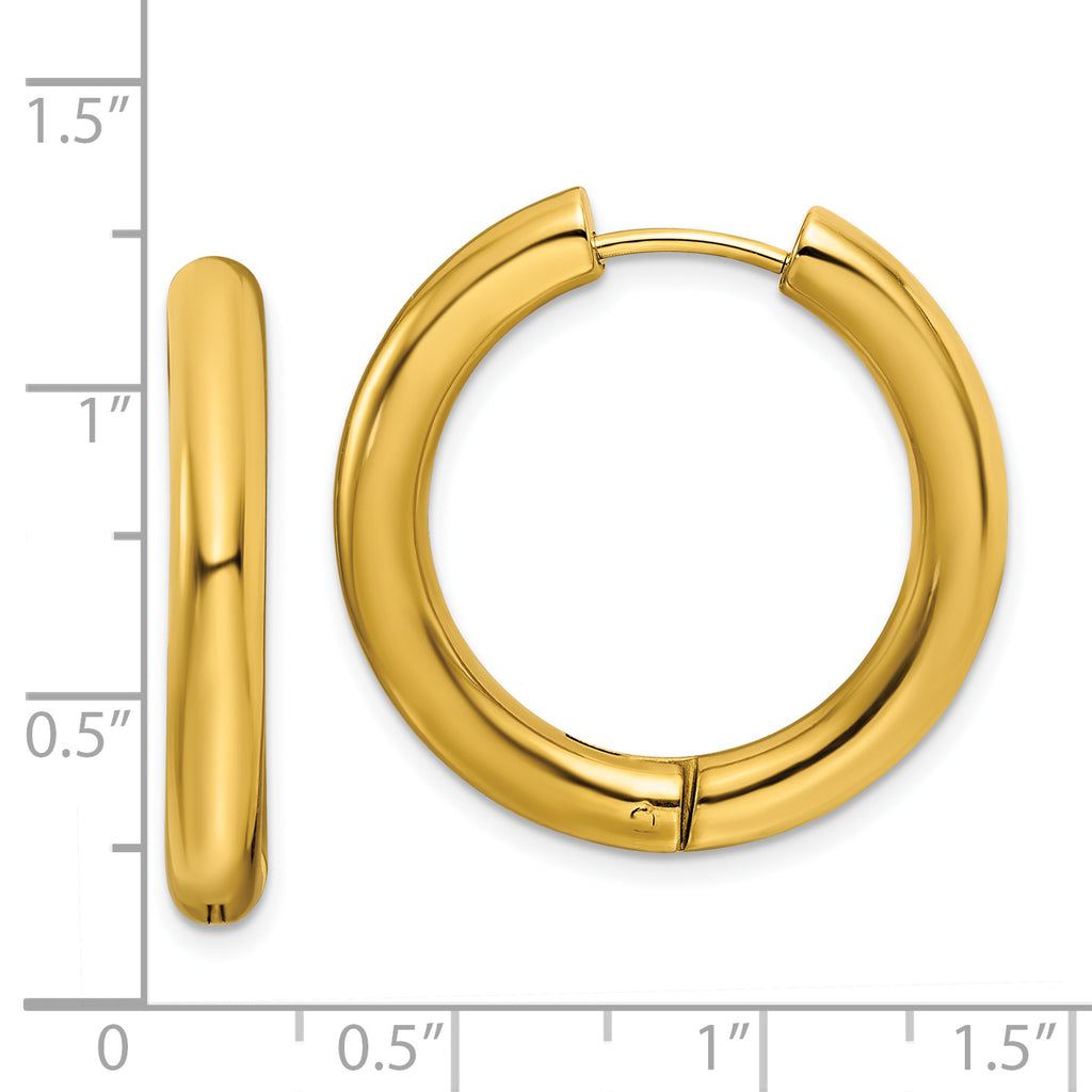 Chisel Stainless Steel Polished Yellow IP-plated 4mm Hinged Hoop Earrings