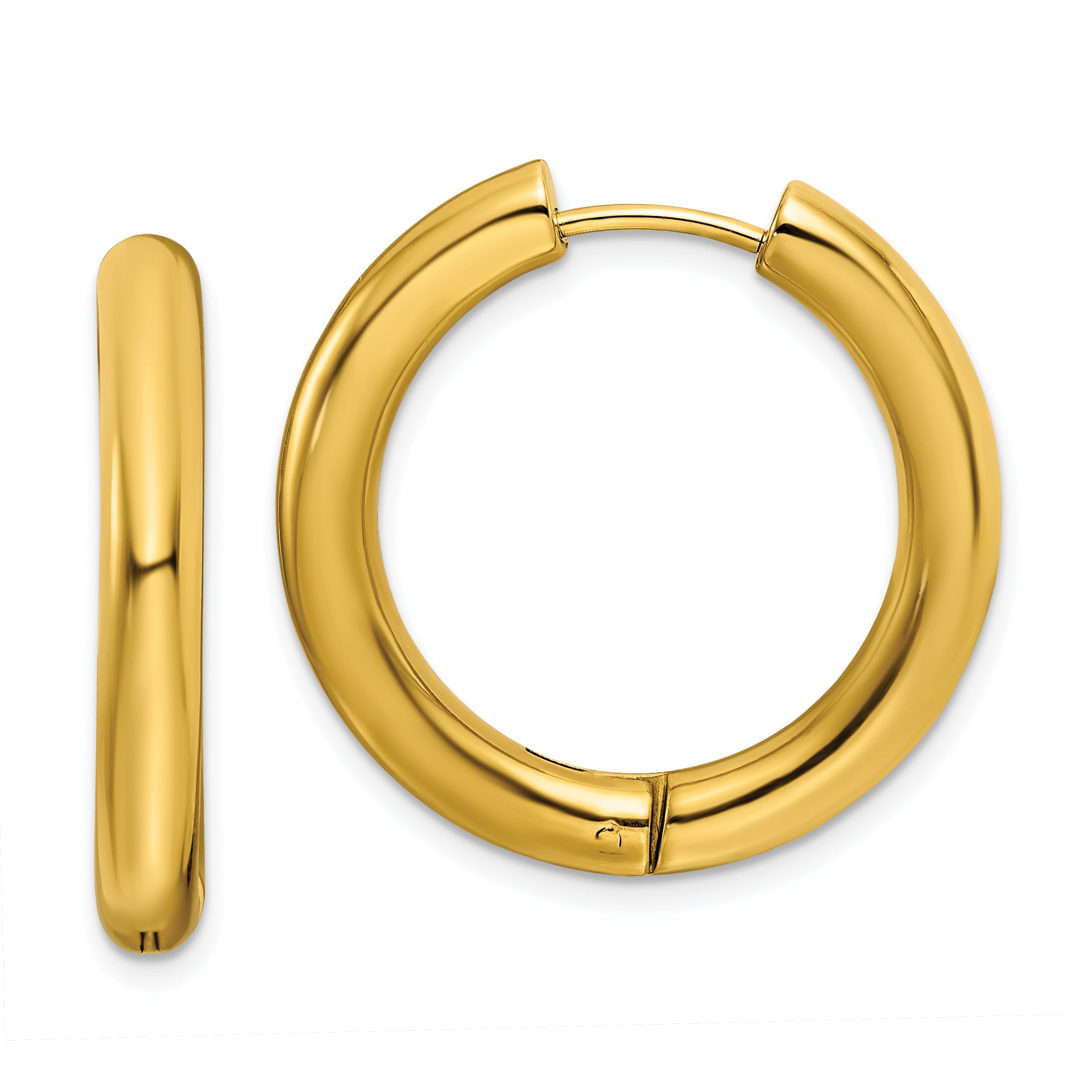 Chisel Stainless Steel Polished Yellow IP-plated 4mm Hinged Hoop Earrings